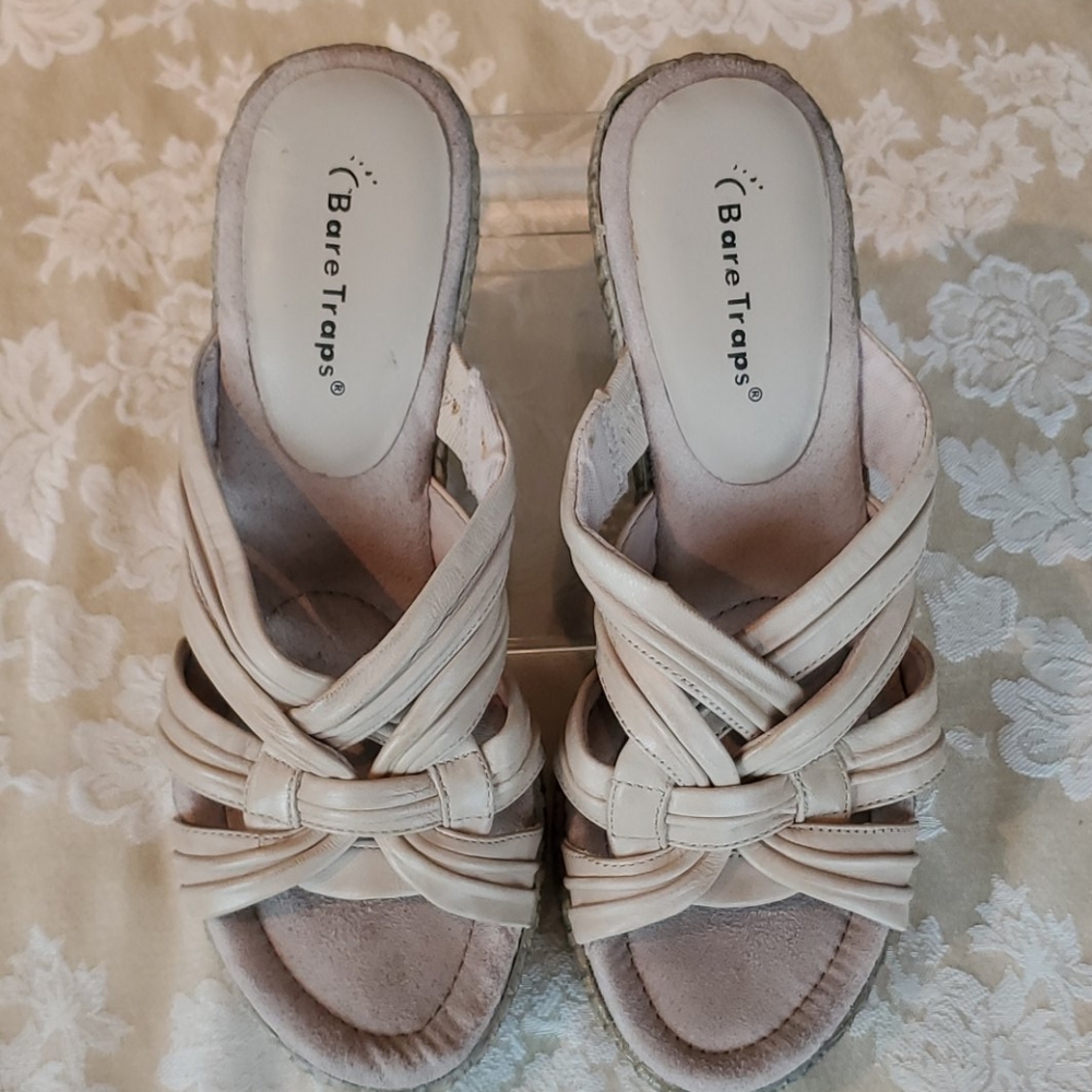 BareTraps Cream Woven Strappy Slide Sandals